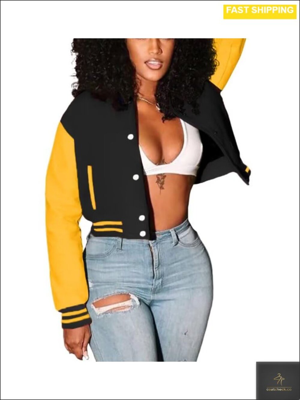 Womens Cropped Bomber Varsity Jacket Slim Fit Baseball Sweatshirt